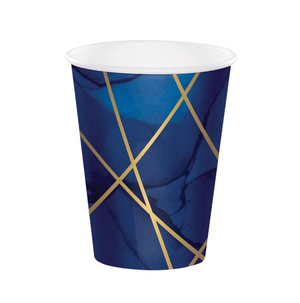 Navy and Gold Geode Paper Cups Foil 355ml (8 pack)