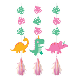 Dino Party Girl Hanging Cutouts with Tassels