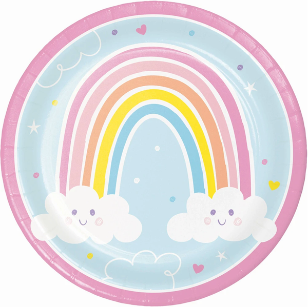 Happy Rainbow Paper Dinner Plates 9" (8 pack)