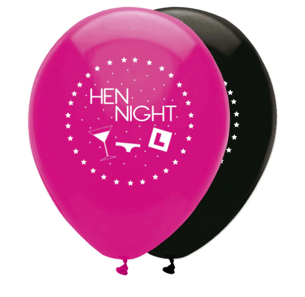 Hen Night Latex Balloons 2 Sided Print - 30cm /12" (6 Pack)