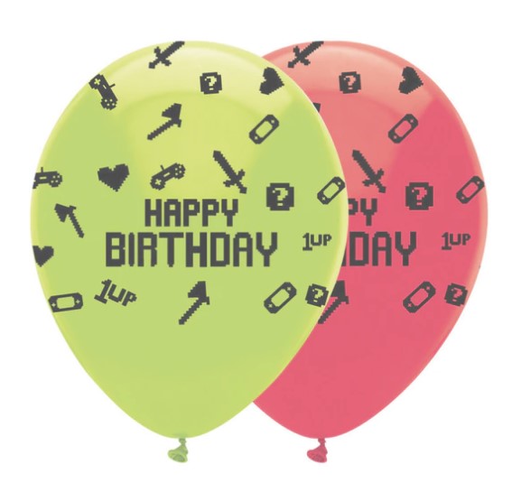 Gaming Party Latex Balloons All Round Print - (6 Pack)
