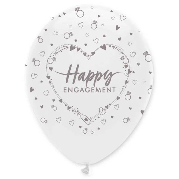 Happy Engagement Latex Balloons Pearlescent All Round Print 12" (6 pack)