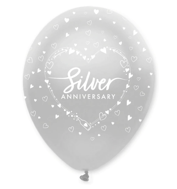 Silver Anniversary Latex Balloons All Round Print - 30cm / 12" (6 Pack)