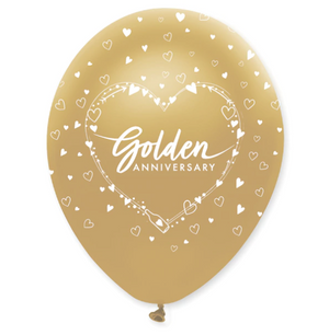 Golden Anniversary Latex Balloons- 12 Pack - 30cm (12"")