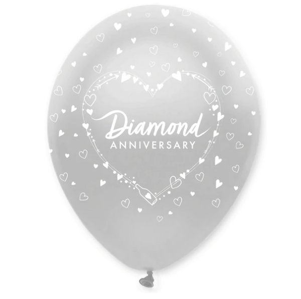Diamond Anniversary Latex Balloons All Round Print - 30cm / 12" (6 Pack)