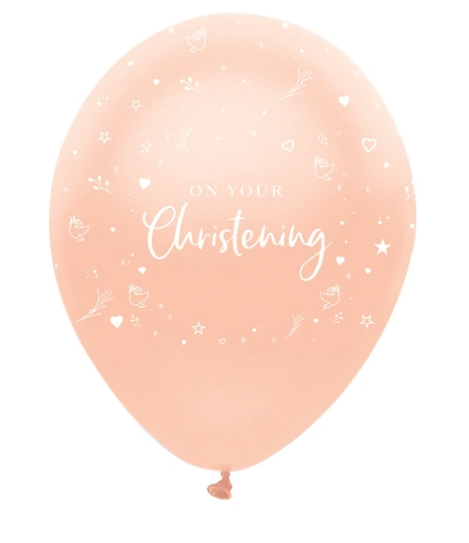 On Your Christening Latex Balloons Rose Gold All Round Print (6 Pack)