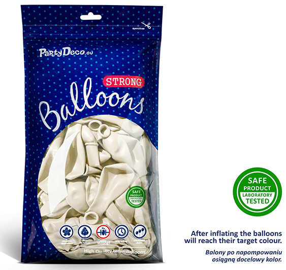 Strong Balloons 23cm - Metallic Pure White (100 Pack)