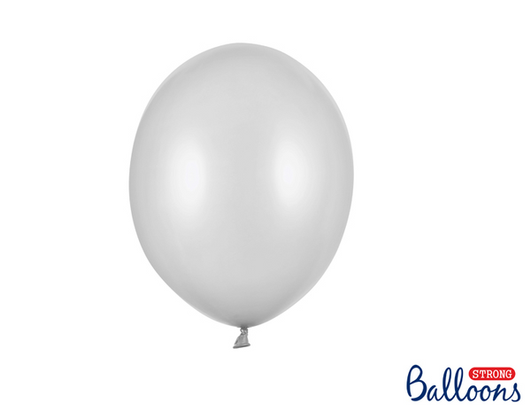 Strong Balloons 23cm - Metallic Silver Snow (100 Pack)