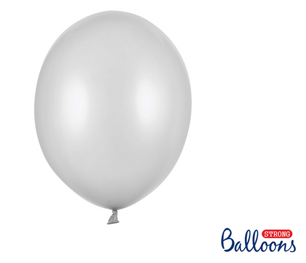 Strong Balloons 27cm - Metallic Silver Snow (50 Pack)