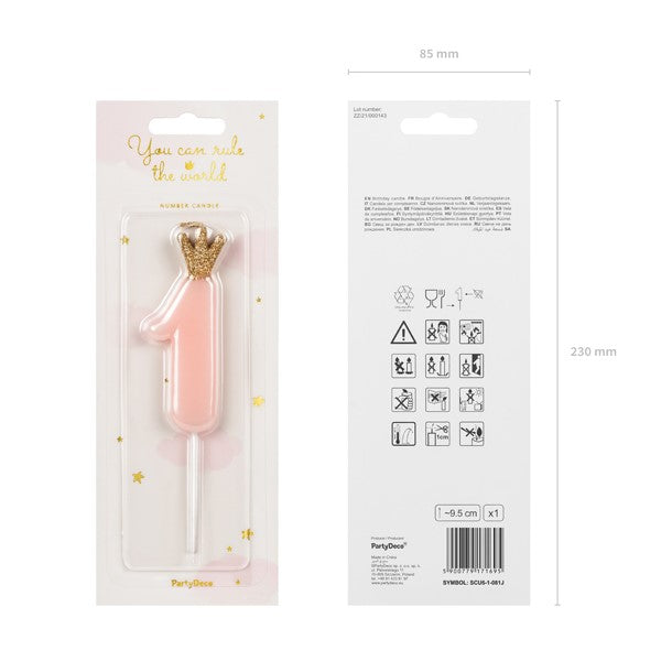 Birthday Candle Number 1 Light Pink (9.5cm)