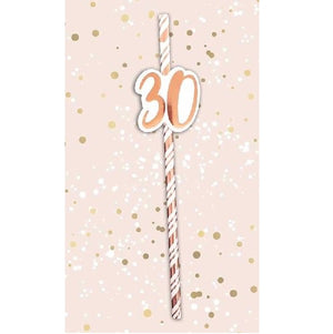 30th Birthday Rose Gold Straws (6 Pack)