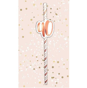 40th Birthday Rose Gold Straws (6 Pack)