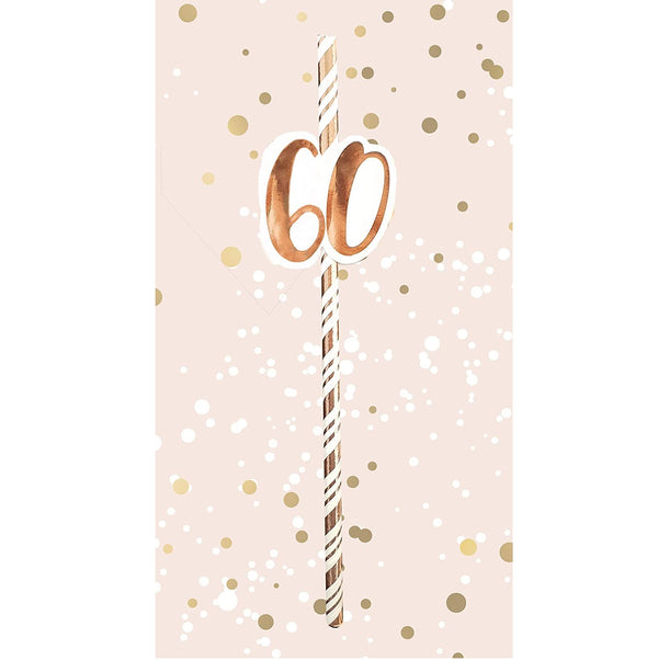 60th Birthday Rose Gold Straws (6 Pack)