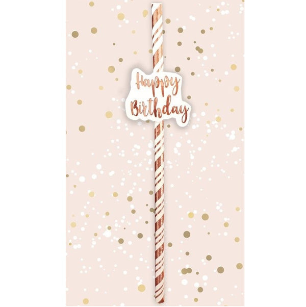 Happy Birthday Rose Gold Straws (6 Pack)