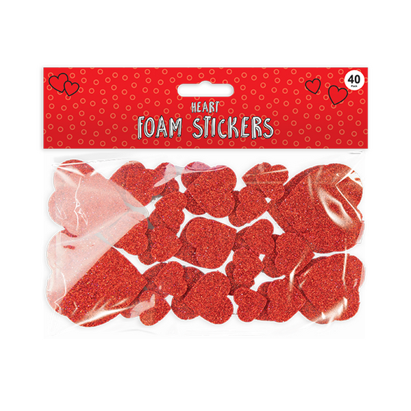 Glitter Foam Heart Stickers (40 Pack)