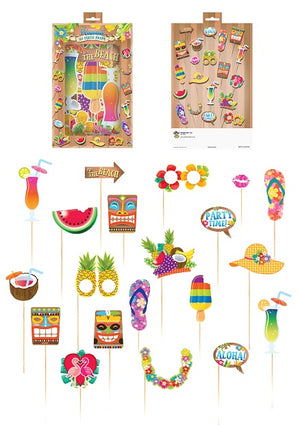 Hawaiian Photo Booth Props with Sticks (20 Pack)