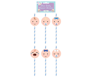 Blue Baby Shower Paper Straws (6 Assorted Designs)