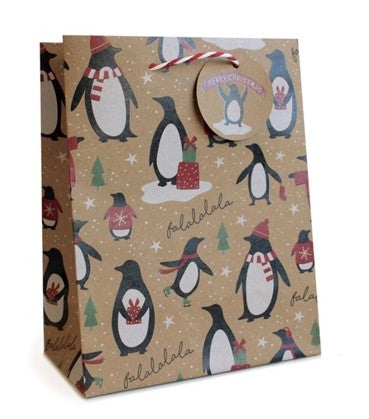 Gift bag XMAS Kraft Penguin Pattern Medium