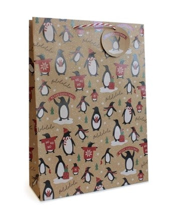 Gift bag XMAS Kraft Penguin Pattern Extra Large