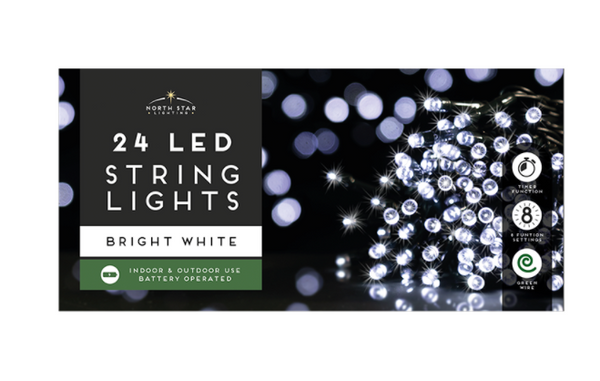 24 Led Battery Operated Lights - Bright White