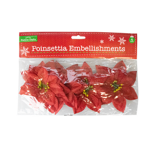 Fabric Poinsettia Embellishments (4 Pack)