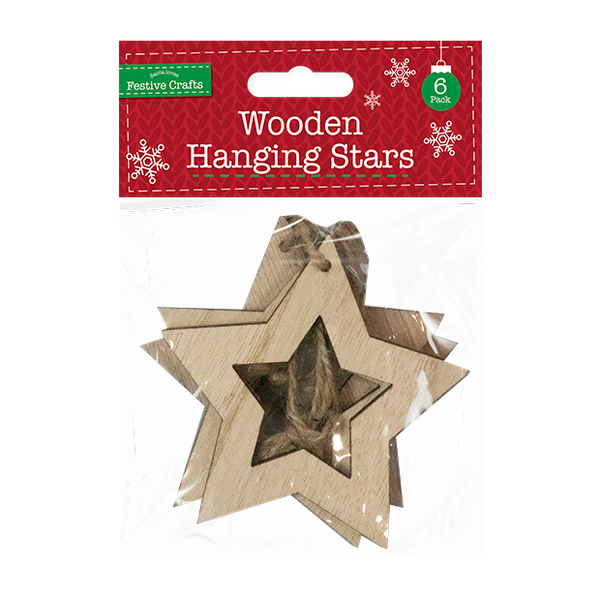 Wooden Hanging Star (6 Pack)