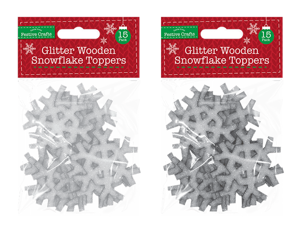 Glitter Wooden Snowflake Toppers - (15 Pack)