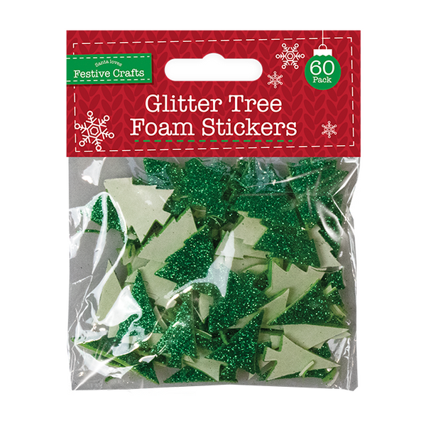 Glitter Christmas Tree Foam Stickers (60 Pack)