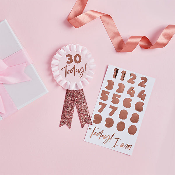 Rose gold Milestone Birthday Badge Personalised with Stickers