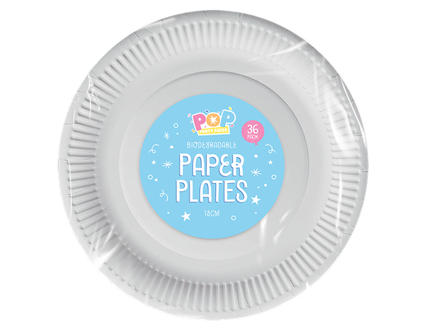 White paper plates 18cm - (36 Pack)