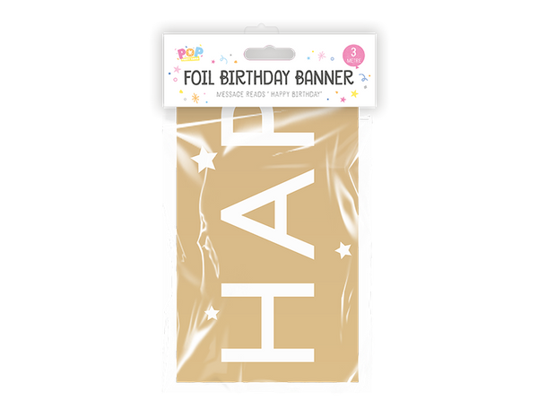 Metallic Foil Happy Birthday Banner in 4 Assorted Colours - (3M)