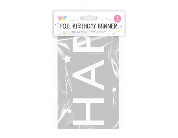Metallic Foil Happy Birthday Banner in 4 Assorted Colours - (3M)