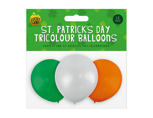 St. Patrick's Day Tricolour Balloons 12" - (12 Pack)