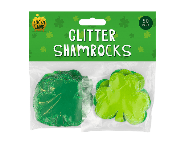 St. Patrick's Day Glitter Card Shamrocks - (50 Pack)