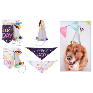 BIRTHDAY BANDANA & PARTY HAT FOR DOGS