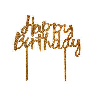 Acrylic Glitter Happy Birthday Cake Topper - Gold