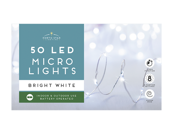 50 Led Battery Operated Micro Lights - Bright White