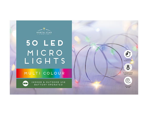 50 Led Battery Operated Micro Lights - Multicoloured