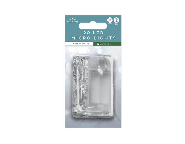 20 Micro LED Battery Operated Lights - Bright White