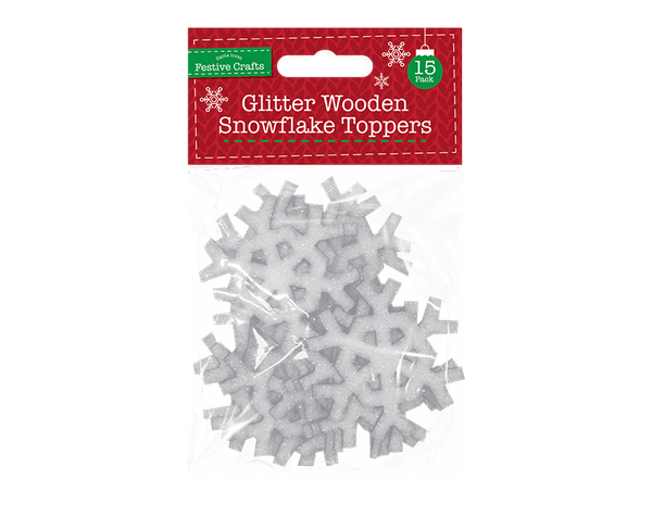 Glitter Wooden Snowflake Toppers - (15 Pack)