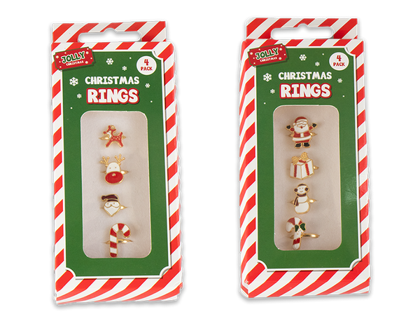 Xmas Rings in 2 Assorted Designs - (4 Pack)