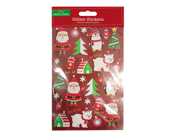 Xmas Glitter Finish 3D Stickers in 6 Assorted Designs