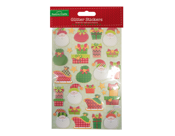 Xmas Glitter Finish 3D Stickers in 6 Assorted Designs