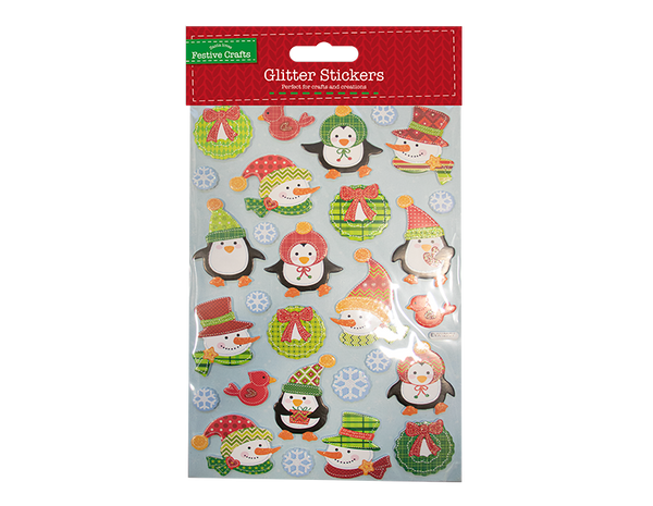 Xmas Glitter Finish 3D Stickers in 6 Assorted Designs