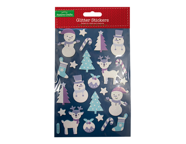 Xmas Glitter Finish 3D Stickers in 6 Assorted Designs