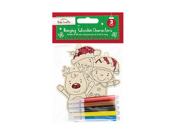 Colour-In Wooden Hanging Characters - (3 Pack)