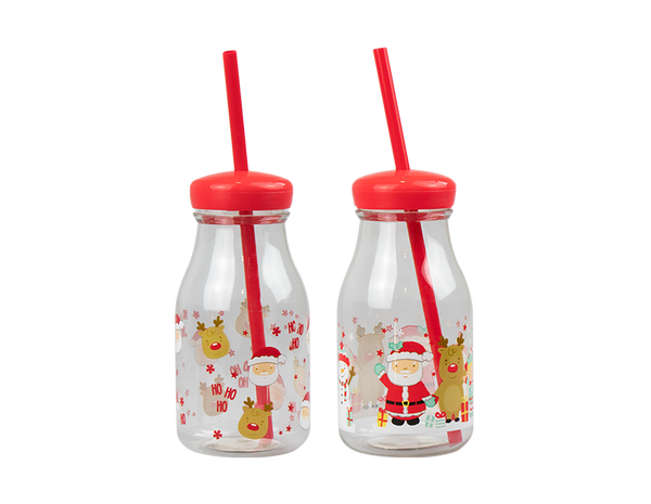 Kids Plastic Milk Jar & Straw