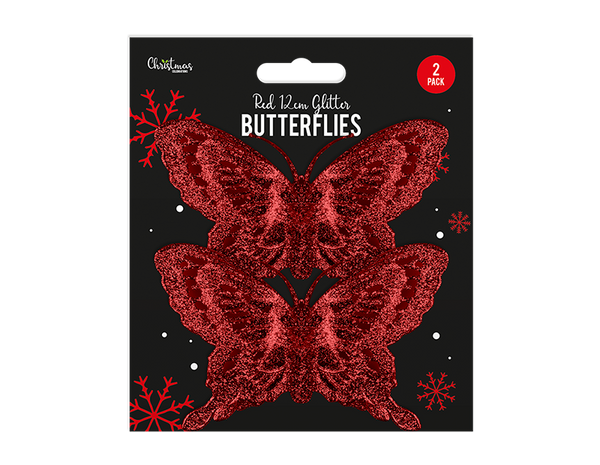 Red Glitter Butterfly Decoration - (2 Pack)