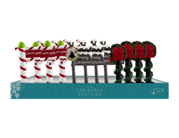 Festive Christmas Post Sign Ornament in 3 Assorted Designs